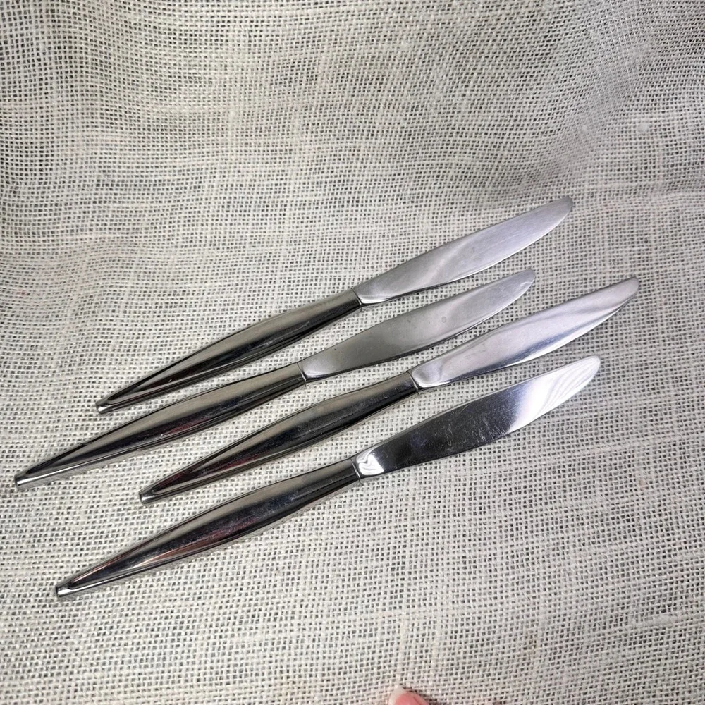 Ebbtide Solid Stainless USA Dinner Knives Set of 4 Mid Century Modern Flatware